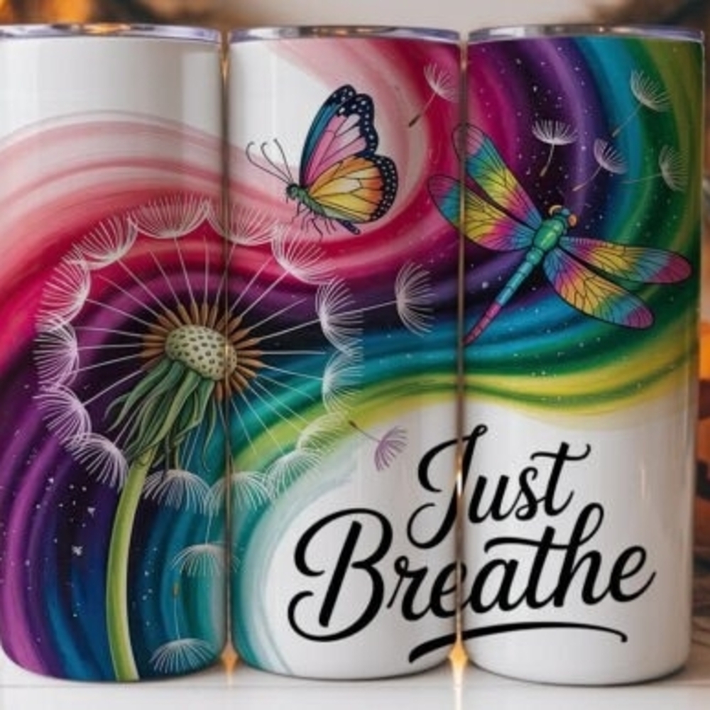 Colorful 'Just Breathe' Tumbler
